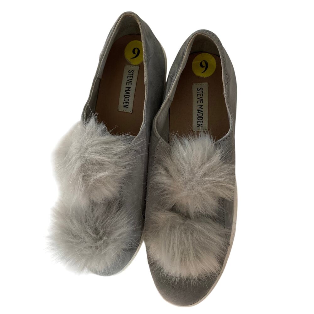 Steve Madden Puff Ball Gray Bryanne Multi Suede Platform Fashion Sneakers Size 9